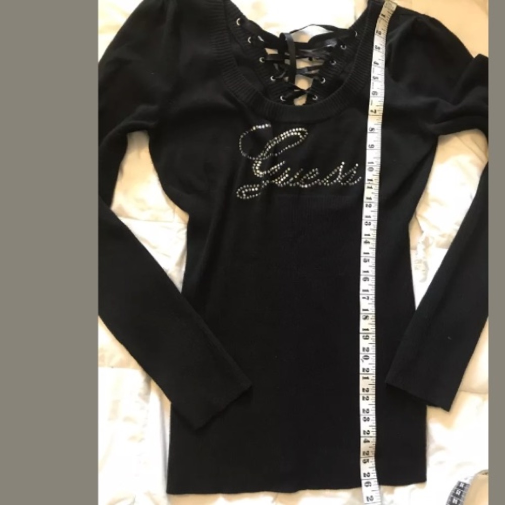 Guess || Black Rhinestone Lace Up Sweater - Picture 4 of 7